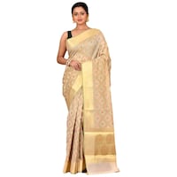 Picture of Indian Silk House Agencies Kora Silk Saree with Blouse Piece, ISKA100041, Cream & Golden