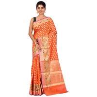 Picture of Indian Silk House Agencies Kora Silk Saree with Blouse Piece, ISKA100062, Orange & White