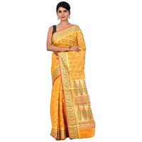 Picture of Indian Silk House Agencies Kora Silk Saree with Blouse Piece, ISKA100065, Dark Yellow & Golden