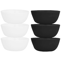 Mehul Plastic Round Bowl Set, 150 ml, Black & White, Set of 6