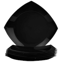 Mehul Plastic Square Shape Quarter Plates, 17.78 cm, Black, Set of 6