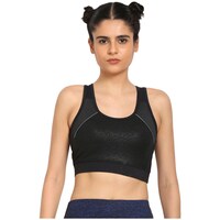 Active & Alive Women's Solid Panel Piping Sports Bra, STYLHNT720962, Black