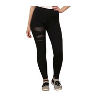 Mehrang Women's Mesh Patterned Skinny Fit Yoga Pants, MHE0936827, Black