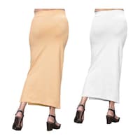 Picture of Mehrang Women's Solid Saree Shapewear Petticoat, MHE0936643, Beige & White, Set of 2