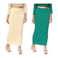 Picture of Mehrang Women's Saree Shapewear Petticoat with Side Knots, MHE0936623, Beige & Sea Green, Set of 2