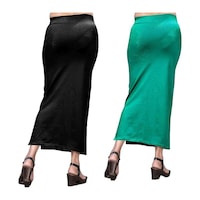 Picture of Mehrang Women's Solid Saree Shapewear Petticoat, MHE0936641, Black & Sea Green, Set of 2