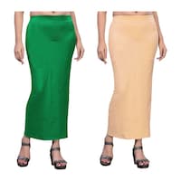 Picture of Mehrang Women's Solid Saree Shapewear Petticoat, MHE0936699, Beige & Dark Green, Set of 2