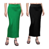 Picture of Mehrang Women's Solid Saree Shapewear Petticoat, MHE0936701, Black & Dark Green, Set of 2