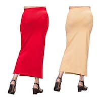 Picture of Mehrang Women's Solid Saree Shapewear Petticoat, MHE0936703, Beige & Red, Set of 2