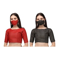 Picture of Mehrang Women's Printed Blouse with Mask, MHE0936636, Black & Red, Set of 4