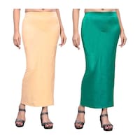 Picture of Mehrang Women's Solid Saree Shapewear Petticoat, MHE0936642, Beige & Sea Green, Set of 2