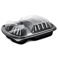 Picture of Khaleej Pack Disposable 3-Compartment Plastic Food Container with Lid, 1022ml, Black, Carton of 250