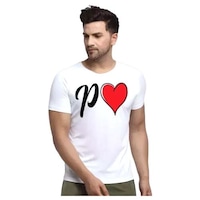Men's P Heart Printed Half Sleeves T-shirt, MFB0937129, White