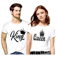 Picture of Men's & Women's Crown King & Queen Printed Couple T-shirt, MFB0937166, White, Set of 2