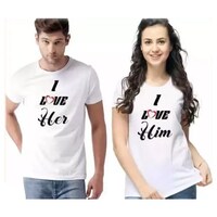 Picture of Men's & Women's I Love Her & I Love Him Printed Couple T-shirt, White, Set of 2