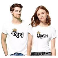 Picture of Men's & Women's Crown King & Queen Printed Couple T-shirt, MFB0937160, White, Set of 2