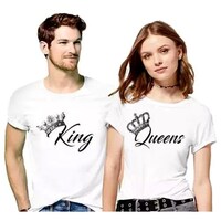 Picture of Men's & Women's Crown King & Queens Printed Couple T-shirt, MFB0937165, White, Set of 2