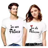 Picture of Men's & Women's Her Prince His Princess Printed Couple T-shirt, White, Set of 2