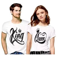 Picture of Men's & Women's Crown King & Queen Printed Couple T-shirt, MFB0937171, White, Set of 2