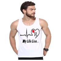 Picture of Men's My Life Line R Printed Sleeveless Vest, MFB0937178, White