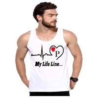 Picture of Men's My Life Line P Printed Sleeveless Vest, MFB0937182, White