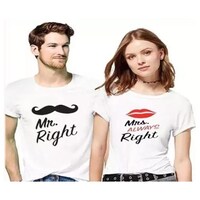 Picture of Men's & Women's Mr. Right & Mrs. Right Printed Couple T-shirt, White, Set of 2