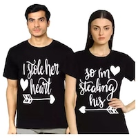 Picture of Men's & Women's Stole Heart Printed Couple T-shirt, MFB0937901, Black, Set of 2