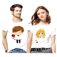 Picture of Men's & Women's Propose with Rose Printed Couple T-shirt, MFB0937916, White, Set of 2
