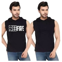 Picture of Men's Free Fire Printed & Solid Sleeveless Hoodie, MFB0937932, Black, Set of 2