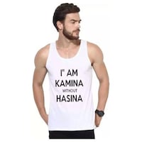 Men's I'm Kamina Without Hasina Printed Sleeveless Vest, MFB09380669, White