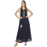 Picture of Nikhaar Creations Georgette Embroidered Round Neck Asymmetrical Kurti, FNF936766, Blue & Golden