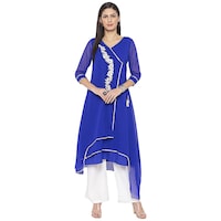 Picture of Nikhaar Creations Georgette Embroidered Surplice Neck Flared Kurti, FNF936767, Royal Blue & Golden