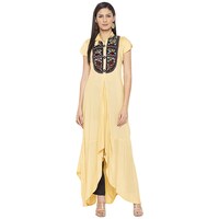 Nikhaar Creations Cotton Embroidered Collared Neck Asymmetrical Kurti, FNF936781, Multicolor