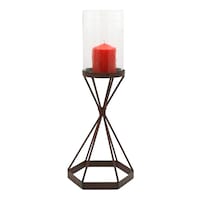 Heritage Touch Rust Knot Candle Holder with Glass, 45 x 18cm, Clear & Bronze