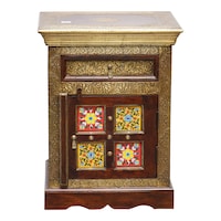 Picture of Heritage Touch Handmade Solid Wood Bed Side Table, Gold & Brown