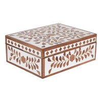 Heritage Touch Flower & Leaves Inlay Box, 26.6 x 20 x 10cm, White & Brown