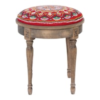 Picture of Heritage Touch Stool with Embroidered Cushion, 39 x 47cm, Brown & Red