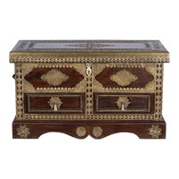 Heritage Touch Sheesham Wood Chest Box with 2 Drawers, Gold & Brown