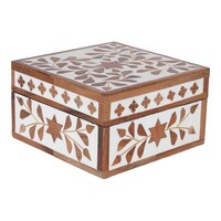 Heritage Touch Star & Leaves Inlay Box, 15.5 x 9.6cm, White & Brown