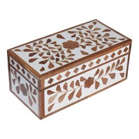 Heritage Touch Flower & Leaves Inlay Box, 21 x 11.5 x 10cm, White & Brown