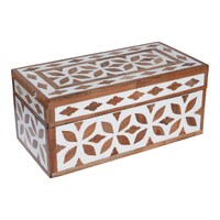 Heritage Touch Abstract Leaves Inlay Box, 23 x 11.5 x 10cm, White & Brown