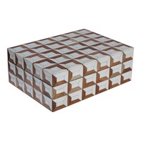 Heritage Touch Cubical Inlay Box, 20.4 x 15 x 7.6cm, White & Brown