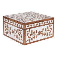 Heritage Touch Star & Leaves Inlay Box, 23 x 12.7cm, White & Brown