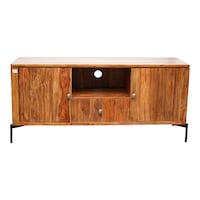Heritage Touch Handmade Wood Television Unit with a Drawer & 2 Cabinets, Brown