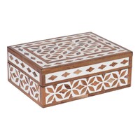 Heritage Touch Abstract Leaves Inlay Box, White & Brown