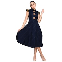 Picture of NIIBHZ Women's Hand Painted Sleeves and Buttons Dress, NIBZ0933356, Blue