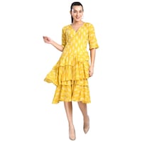 Picture of NIIBHZ Women's Printed Frill Wrap Dress, NIBZ0933359, Yellow