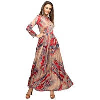 Picture of NIIBHZ Women's Abstract Printed Long Pleated Dress, NIBZ0933369, Multicolour