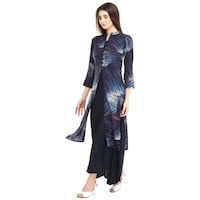 Picture of NIIBHZ Women's Printed with Plain Skirt Look Dress, NIBZ0933373, Blue