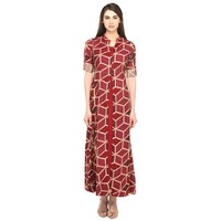 NIIBHZ Women's Printed Jacket Attached Long Dress, NIBZ0933372, Maroon
